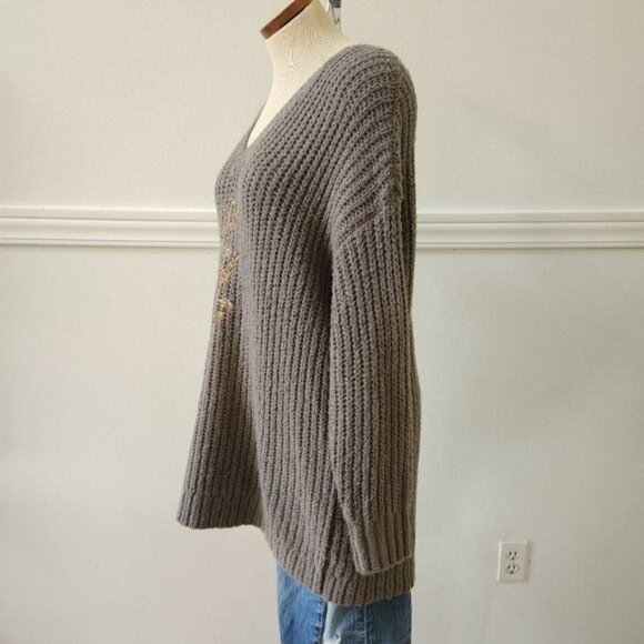 Torrid Gray Chunky Pullover Tunic Sweater Gold Beaded Lightning Bolt size 1 X - Picture 9 of 13